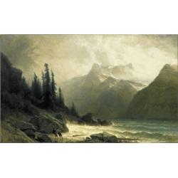 GUSTAVE CASTAN (1823-1892) M DÉBUT D'ORAGE SUR LE LAC Öl auf Leinwand Unten links signiert 80 x 1...