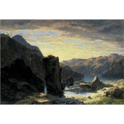 ALEXANDRE CALAME (1810-1864) M COUCHER DE SOLEIL Öl auf Karton 26 x 38,5 cm Gemalt 1861 SCHÄTZUNG...