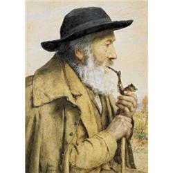 ALBERT ANKER (1831-1910) M ALTER BAUER MIT PFEIFE Aquarell auf Papier Unten links signiert und da...