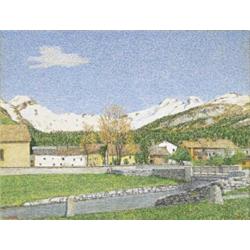 GOTTARDO SEGANTINI (1882-1974) M BLICK AUF SILS BASELGIA Öl auf Pavatex Unten links signiert, unt...