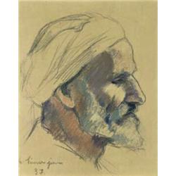 CARL WALTER LINER (1914-1997) M FELLACHE (ÄGYPTEN) Kohle und Farbkreide auf Papier Unten links si...