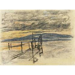 ADOLF DIETRICH (1877-1957) M STEG AM UNTERSEE Farbkreide auf Papier Unten rechts signiert 25,5 x ...
