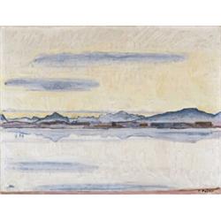 FERDINAND HODLER (1853-1918) M GENFERSEE MIT MONT-BLANC IN DER MORGENDÄMMERUNG Öl auf Leinwand Un...