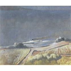 RODOLPHE-THÉOPHILE BOSSHARD (1889-1960) M PAYSAGE DE LAVAUX AVEC LAC ET BATEAU, VU DEPUIS CHEXBRE...