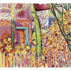 CUNO AMIET (1868-1961) M BLICK AUS DEM ATELIERFENSTER IN DEN GARTEN DER WIRTSCHAFT OSCHWAND Öl au...