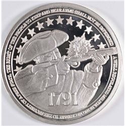 2nd AMENDMENT ONE Oz .999 SILVER ROUND ( RIGHT TO BEAR ARMS )  FEAT. MINUTE MAN