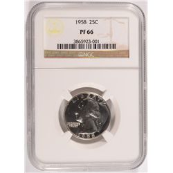 1958 WASHINGTON QUARTER, NGC PROOF-66  SUPER!