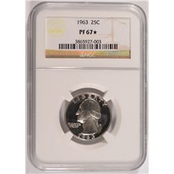 1963 WASHINGTON QUARTER, NGC PROOF-67 STAR!  SUPER!