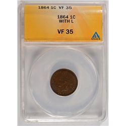 1864-L INDIAN HEAD CENT, ANACS VF-35,  KEY DATE!  IT'S REALLY XF-40!