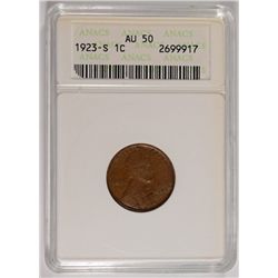 1923-S LINCOLN CENT, ANACS AU-50   NICE!