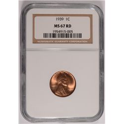 1939 LINCOLN CENT, NGC MS-67 RED  RARE!!