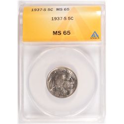 1937-S BUFFALO NICKEL, ANACS MS-65