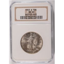 1945-S WALKING LIBERTY HALF DOLLAR NGC MS-65