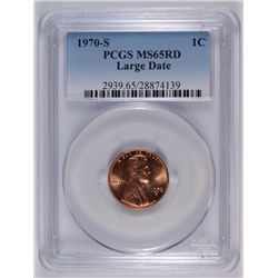 1970-S LINCOLN CENT PCGS MS-65 RD (LARGE DATE)