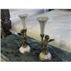 Image 1 : PAIR OF BRASS CHERUB & PORCELAIN CANDLE HOLDER