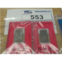 TWO .999 TITANIUM INVESTORS BARS NUMBERED AND CERTIFIED