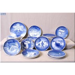 Large selection of blue and white collector's plates including Royal Copenhagen