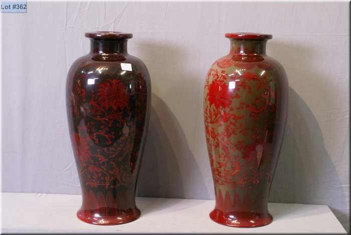 A Pair Of Bernard Moore Over Glazed Flamb Floral Motif Vases 18 In