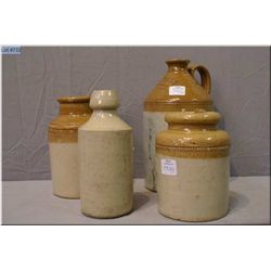 Four pieces of Doulton Lambeth stoneware including an 8 1/2  jug and three pots