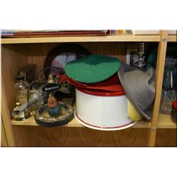 Large selection of collectibles including mincer, butter pats, cake tin, kitchen utensils, collector