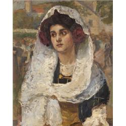 Kunffy Lajos (Orci, 1869 - Somogytúr, 1962) Fátylas hölgy, 1929