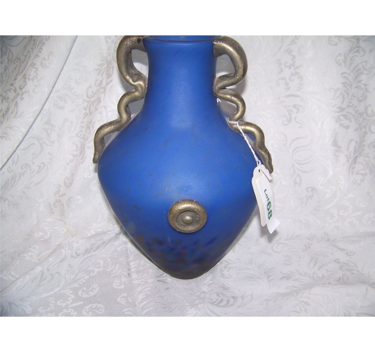 Gorgeous Italian Hand Blown Fine Art Glass Vase With Bronze Inlay