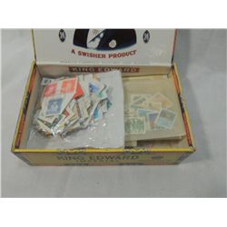 CIGAR BOX FULL FOREIGN POSTAGE STAMPS ON&OFF PAPER