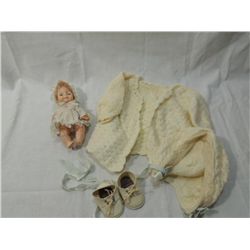 LOT VINTAGE DOLL & SWEATER SET