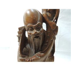 HAND CARVED WOOD ORIENTAL FIGURE