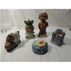 LOT 5 VINTAGE JIM BEAM WHISKEY CERAMIC DECANTERS: