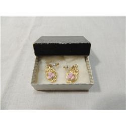 ANTIQUE STYLE GOLD TONE DROP EARRINGS ROSE ACCENT