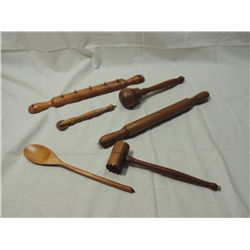6PC VINTAGE WOODEN KITCHEN UTENSILS