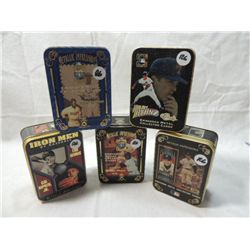 LOT OF 5 BASEBALL CARD COLLECTOR TINS WITH CARDS