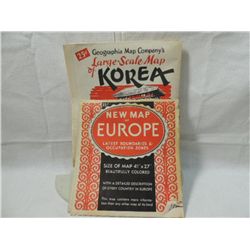 LOT 2 GEOGRAPHIA MAP CO. MAPS KOREA/EUROPE VINTAGE