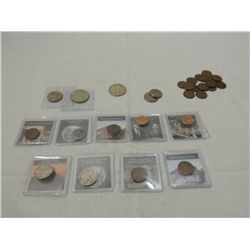 MIXED LOT BOX OF COINS 29 WHEAT PENNY HALF DOLLARS