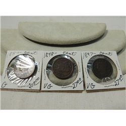 LOT 3 ONE CENT PIECES 1847, 48, 50