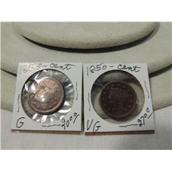 LOT 2 ONE CENT PIECES 1850 & 1853