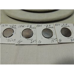 LOT 4 TWO CENT US PIECES VARIOUS YEARS (1864)