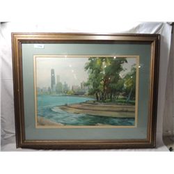 41X33 ORIGINAL 1974 WATER COLOR LINCOLN PARK, BY