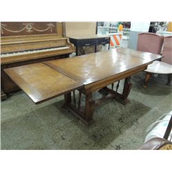 ANTIQUE OAK INLAID QTR SAW DINING TABLE LEAVES