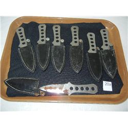 7 Throwing Knives w/ Sheaths, some rust
