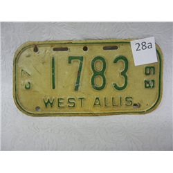 1967-1968 West Allis Motorcycle License Plate