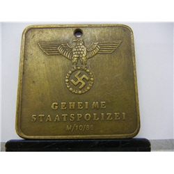 German Nazi Pendant, Geheime Staatspolizei, Numbered 21371 Auschwitz