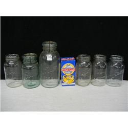 6 Canning Jars, 1 1/2 Gallon and 5 Qts.