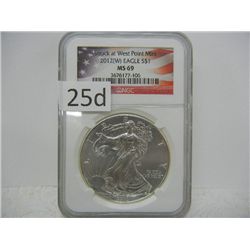 2001-W American Silver Eagle, Graded by NGC MS-69, Struck at Westpoint