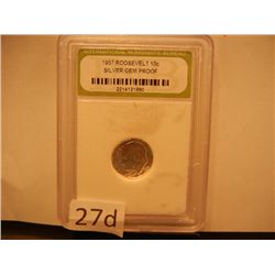 1957 Silver Gem Proof Roosevelt Dime, Graded by INB
