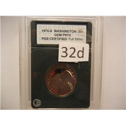 1970-S Washington Quarter, Gem Proof 70, Graded by PGS, Full Strike