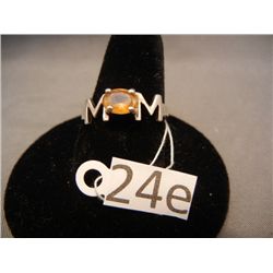 Sterling "Mom" Ring w/ Amber Stone
