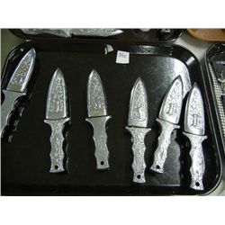 6 Silver Toned Boot Knives w/ Metal Sheaths