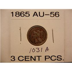 1865 Three Cent Piece AU56